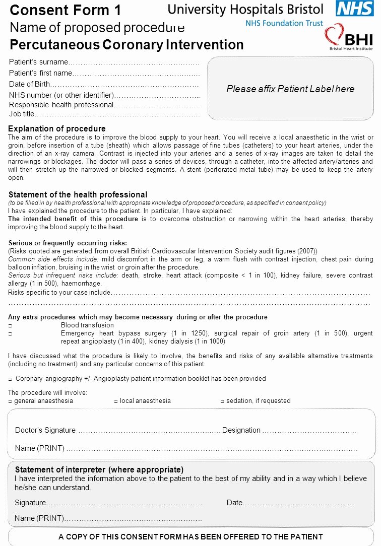 Procedure Consent form New A Copy Of This Consent form Has Been Offered to the