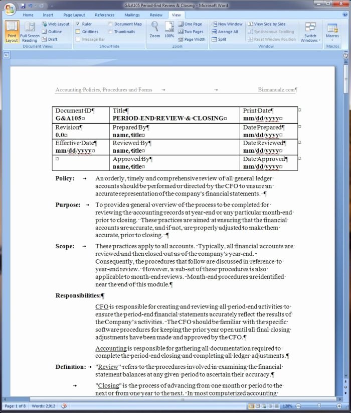 Procedure Templates Word Beautiful Accounting Standard Operating Procedure Template