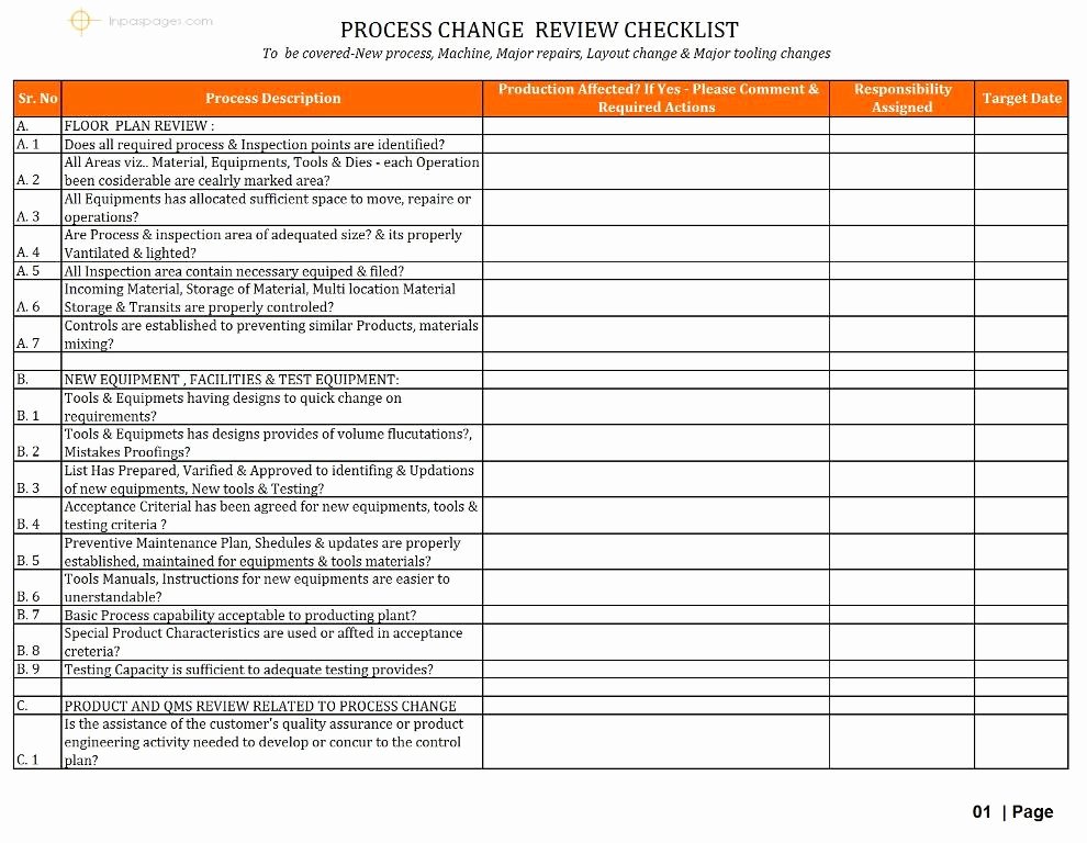 Process Audit Template Lovely Internal Audit Checklist for Manufacturing Pany Excel