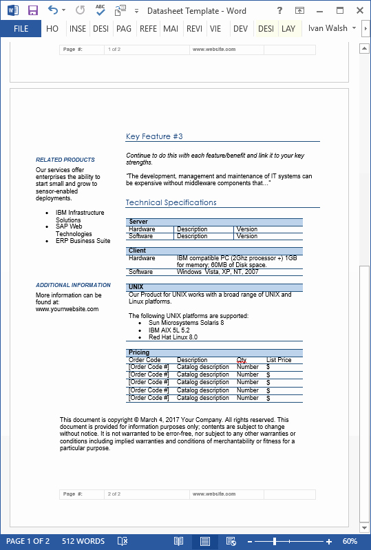 Product Spec Sheet Template Elegant Datasheet Templates 2 X Ms Word