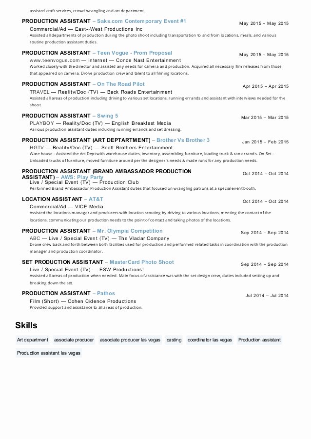 Production assistant Resume Examples Awesome Maureen Edwards Production assistant Resume