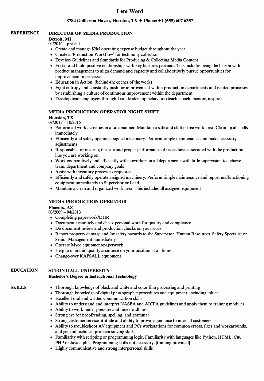 Production assistant Resume Examples Beautiful Media Production Resume Samples