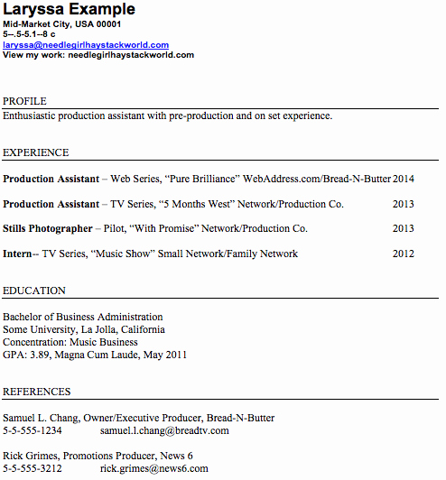 Production assistant Resume Examples Best Of Production assistant Resume format