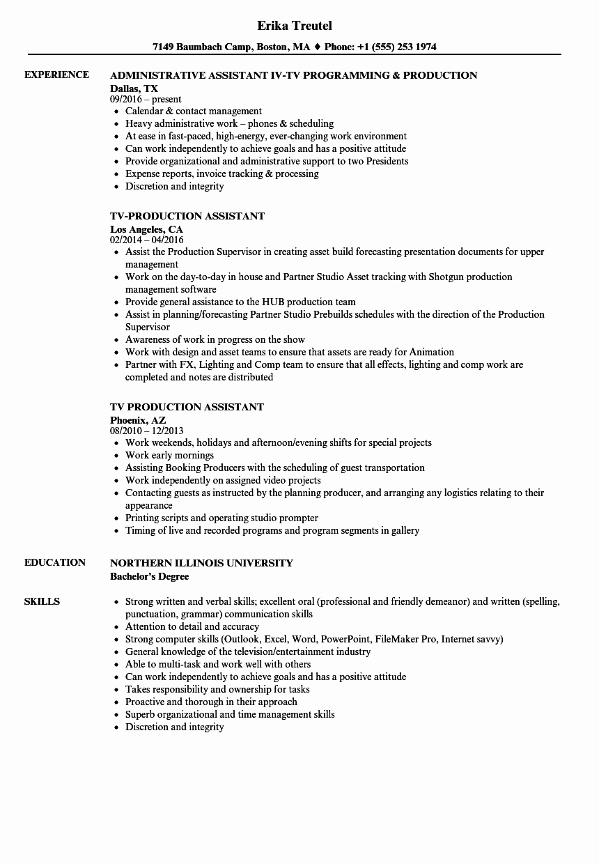 Production assistant Resume Examples Elegant Tv Production assistant Resume Samples
