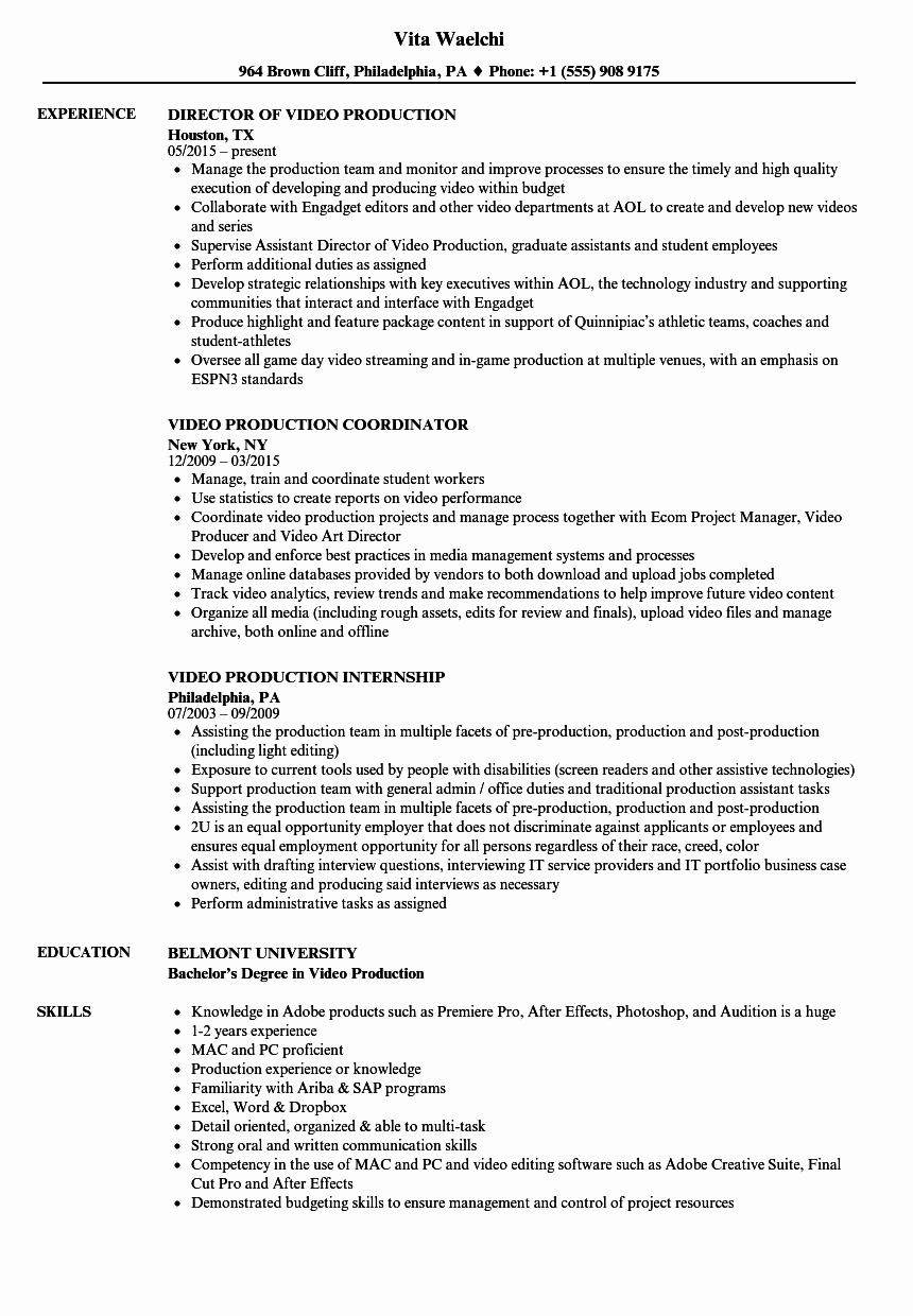 Production assistant Resume Examples Inspirational Video Production Resume Samples