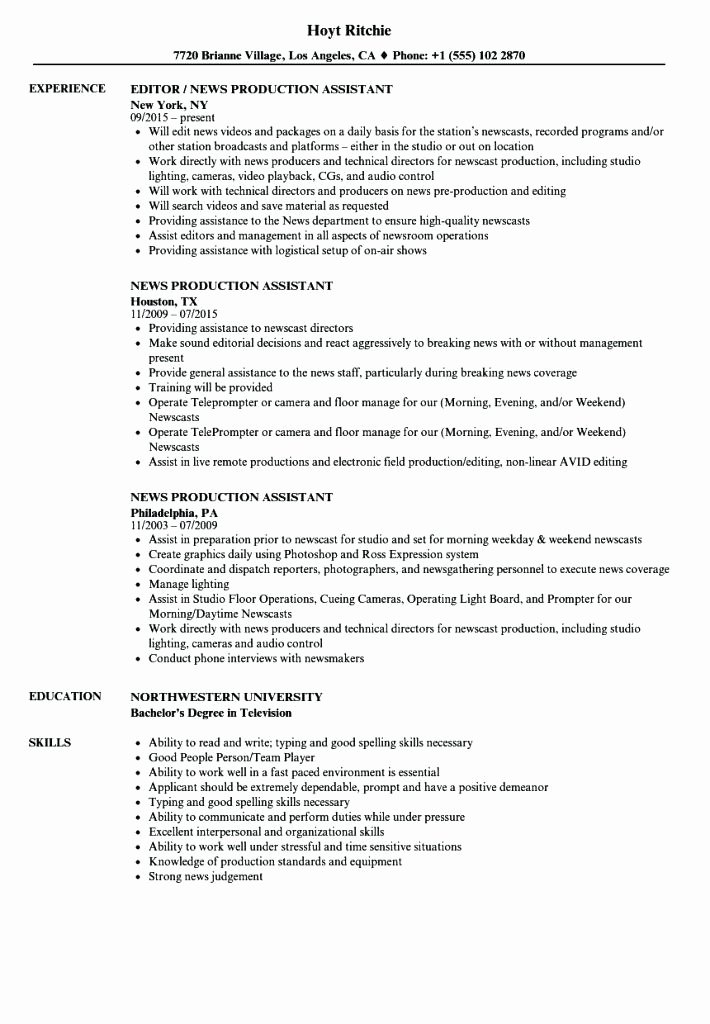 Production assistant Resume Examples New Usyhnews