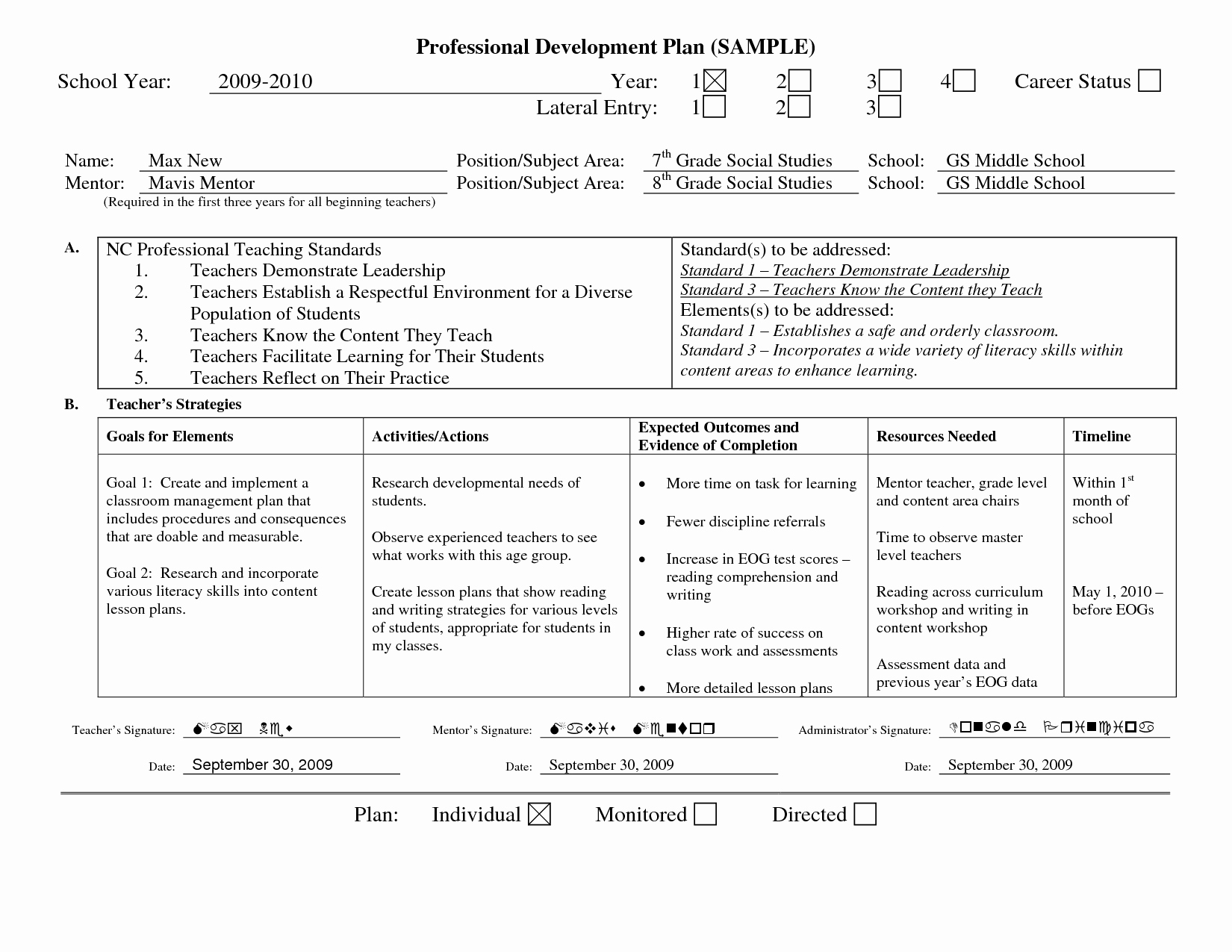 Professional Development Plan Sample for Teachers Fresh Professional Learning Plan Examples Google Search