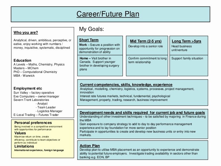 Professional Development Plan Sample Fresh Career Plan Example