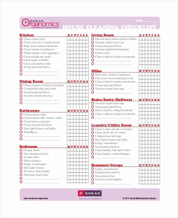 Professional House Cleaning Checklist Printable New Cleaning Checklist Template 35 Word Excel Pdf