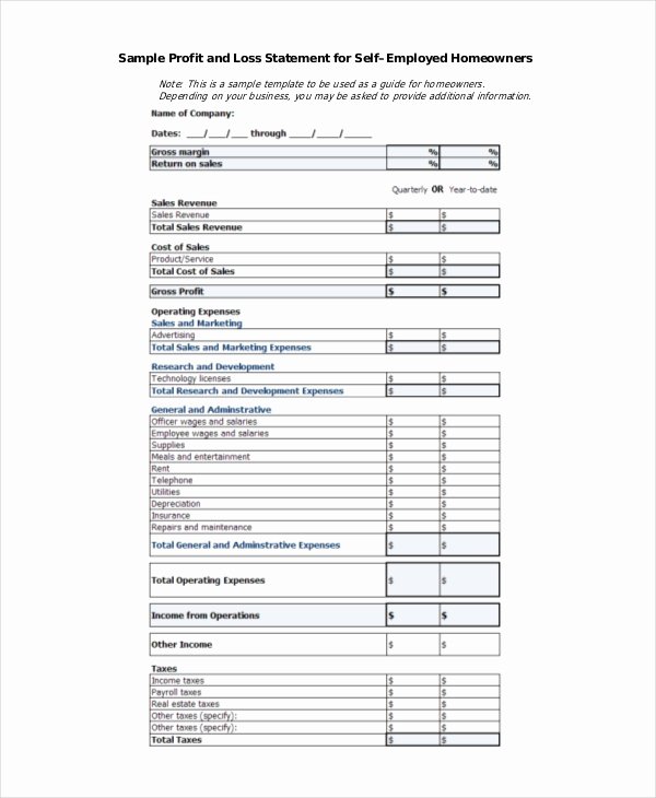 Profit and Loss Template for Self Employed Beautiful Profit &amp; Loss Statement Template 13 Free Pdf Excel