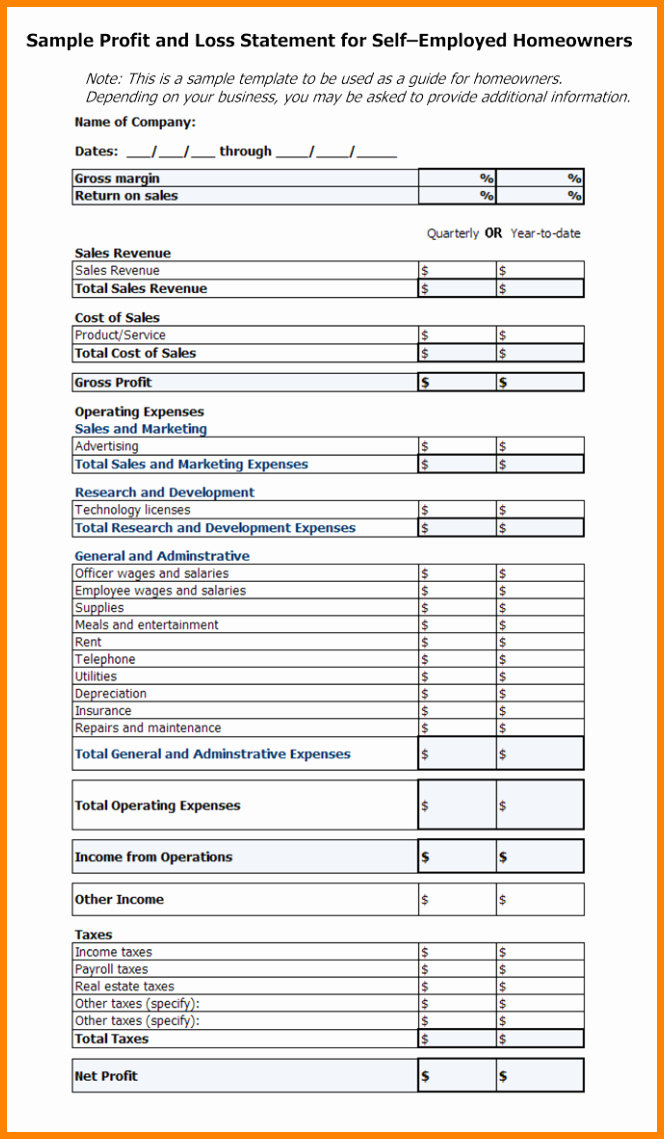 Profit and Loss Template for Self Employed Best Of 7 Self Employed Profit and Loss Statement