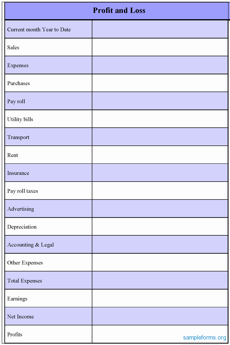 Profit and Loss Template for Self Employed Fresh Profit and Loss form Sample forms