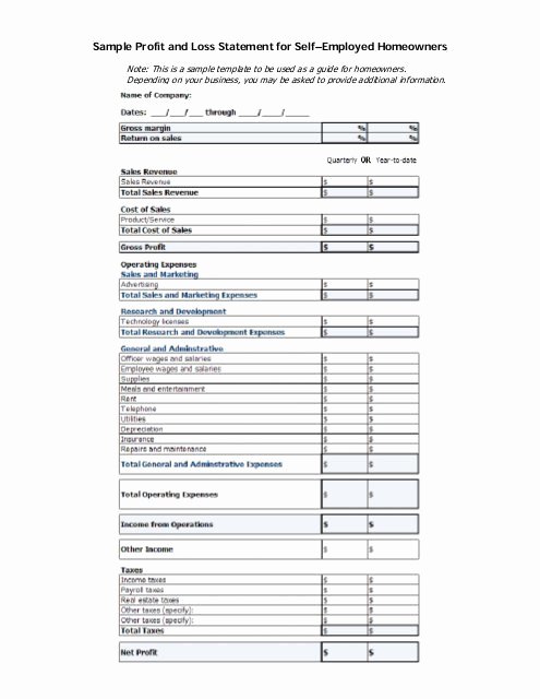 Profit and Loss Template for Self Employed Lovely Sample Profit and Loss Statement for Self–employed Borrowers