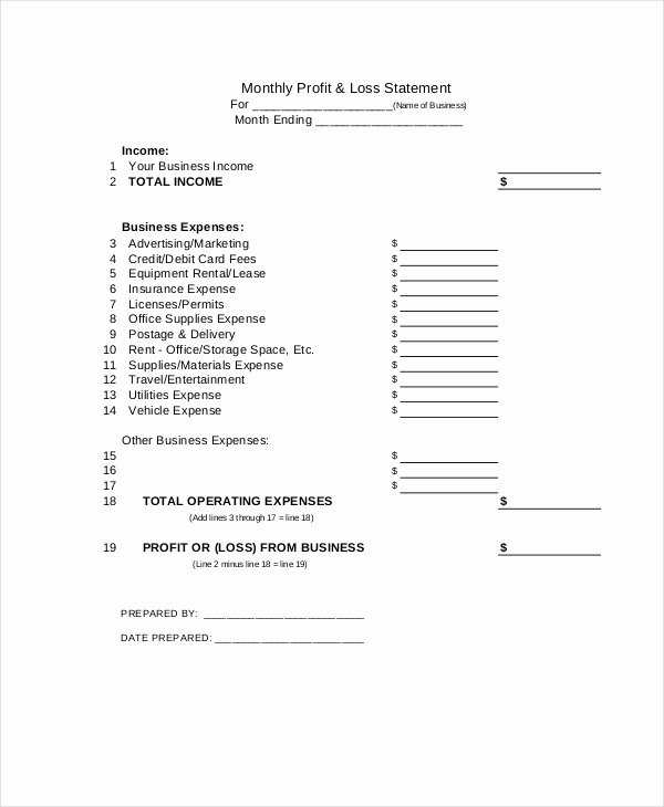 Profit and Loss Template for Self Employed Lovely Simple Profit and Loss Statement