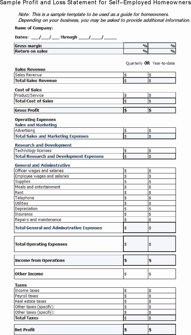 Profit and Loss Template for Self Employed New Profit and Loss Template for Self Employed 2018