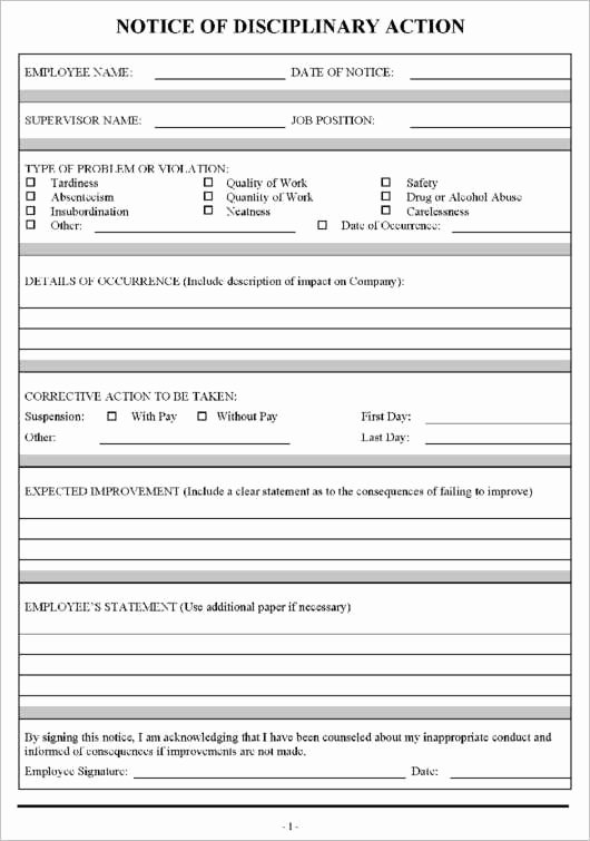 Progressive Discipline form Template Beautiful Employee Discipline form