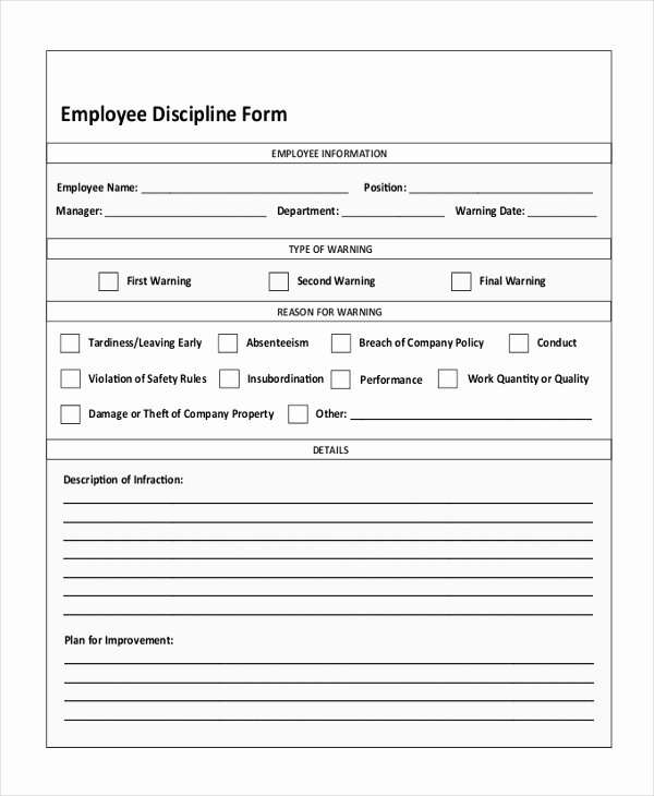 Progressive Discipline form Template Best Of Sample Employee Discipline forms 7 Free Documents In Pdf