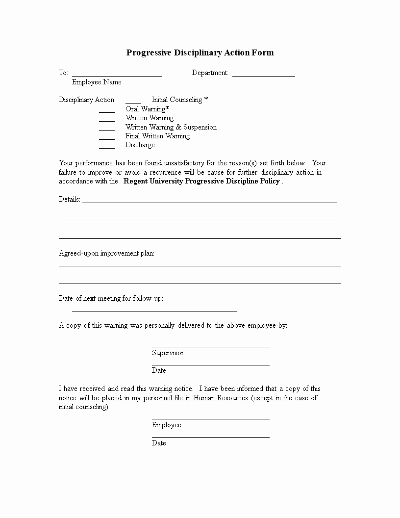 Progressive Discipline form Template Lovely Disciplinary Action form Template Employee Write Up