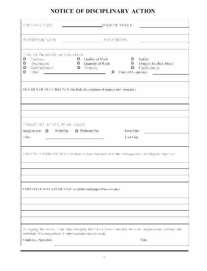 Progressive Discipline form Template Lovely Employee Disciplinary Discipline form Word Document Action