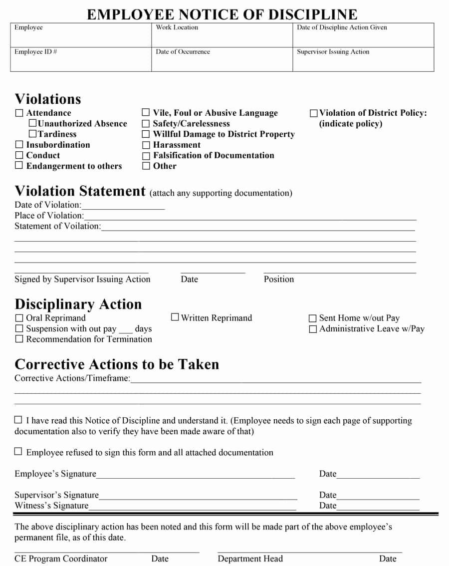 Progressive Discipline form Template Luxury 46 Effective Employee Write Up forms [ Disciplinary