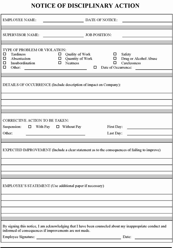 Progressive Discipline form Template Luxury Employee Disciplinary Action form Template