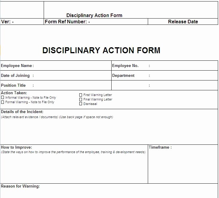 Progressive Discipline form Template Unique Disciplinary Action form Free Download