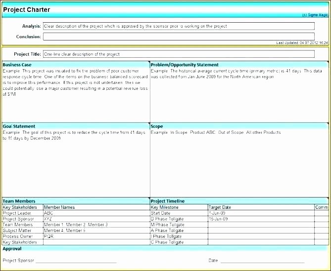 Project Charter Template Excel Lovely Lean Six Sigma Project Charter Template Excel
