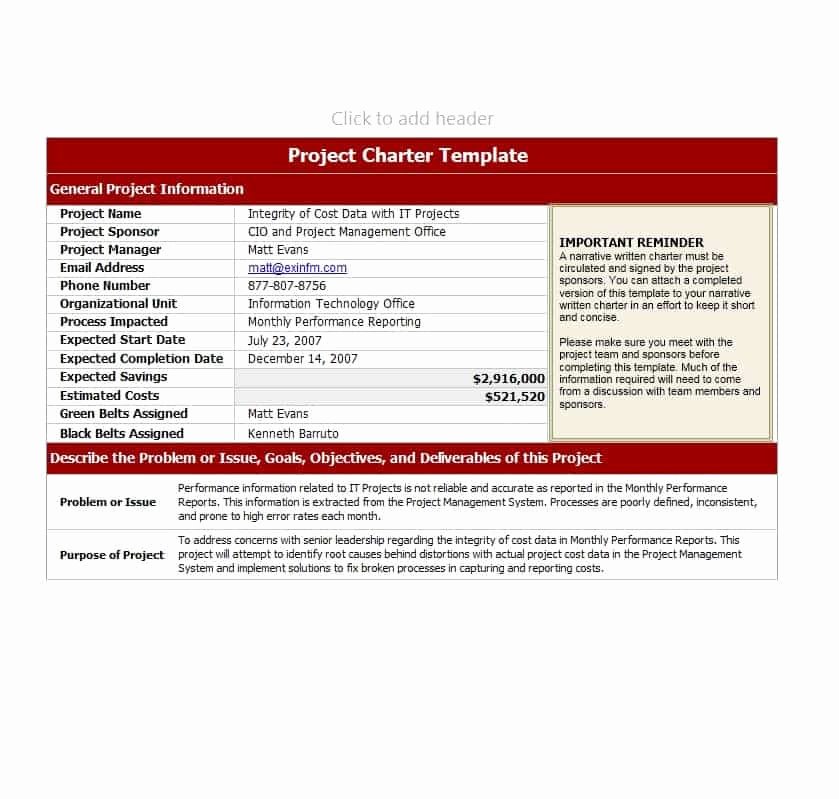 Project Charter Template Excel Unique 40 Project Charter Templates &amp; Samples [excel Word