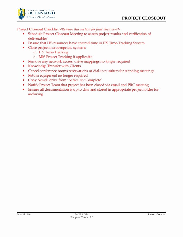 Project Closeout Checklist Sample Awesome Project Closure Template V3 0