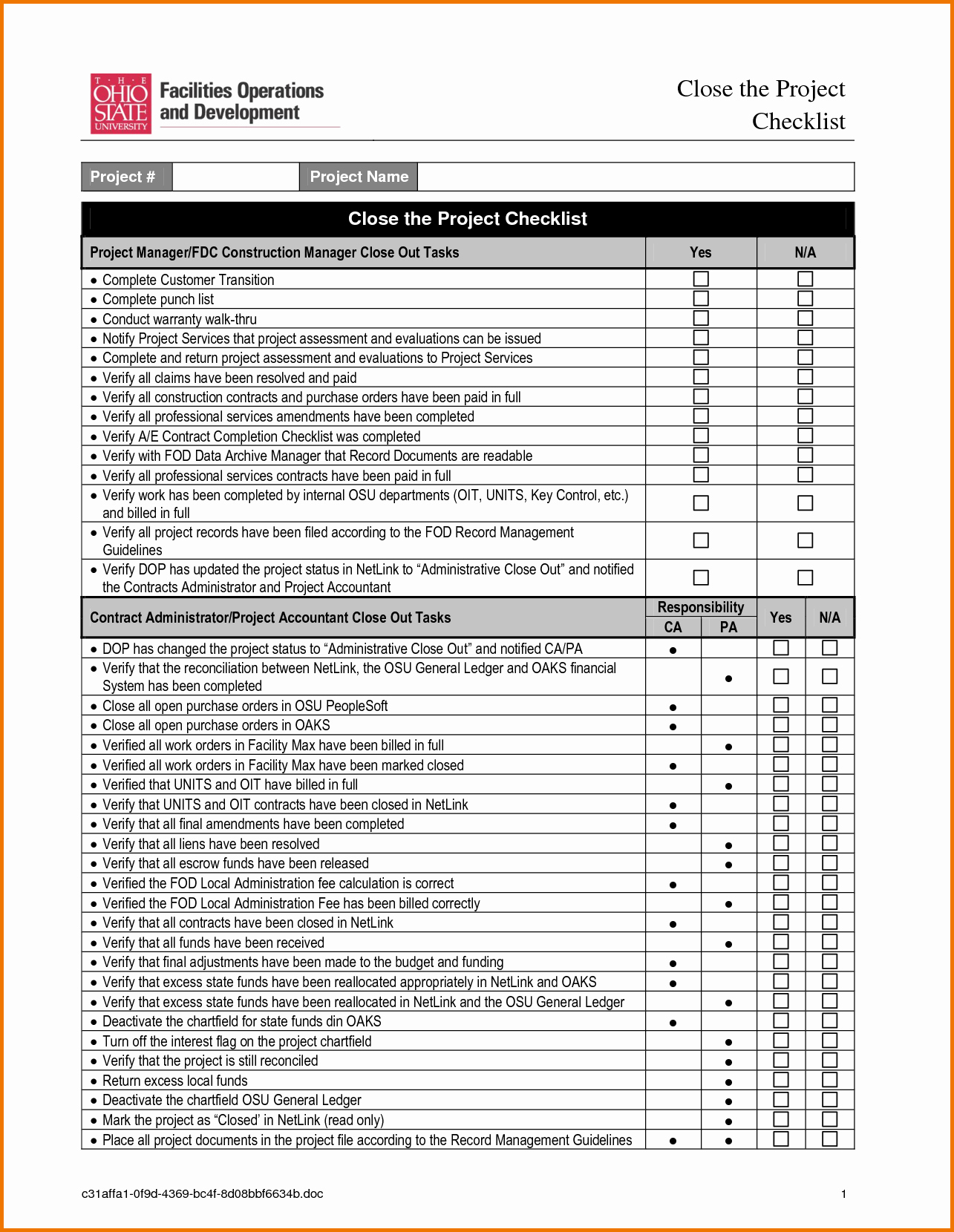 Project Closeout Checklist Sample Beautiful 24 Of Sample Punch List Template