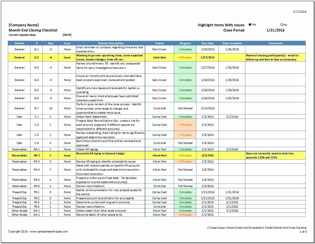 Project Closeout Checklist Sample Lovely Month End Close Checklist Spreadsheetshoppe