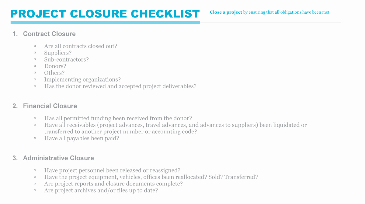 Project Closeout Checklist Sample Unique Project Closure Checklist