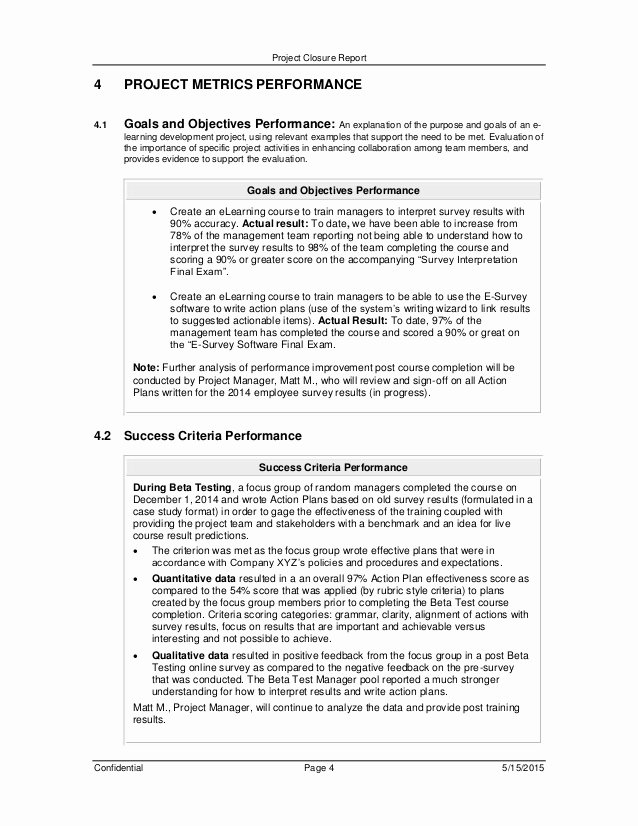 Project Closeout Report Example Awesome C Burcham Project Closure Report