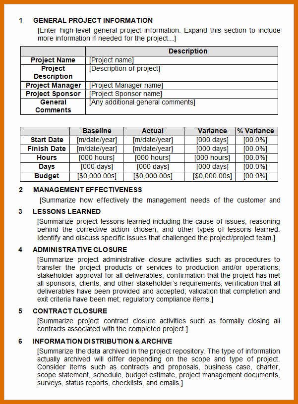 Project Closeout Report Example Inspirational 10 11 Project Report Template