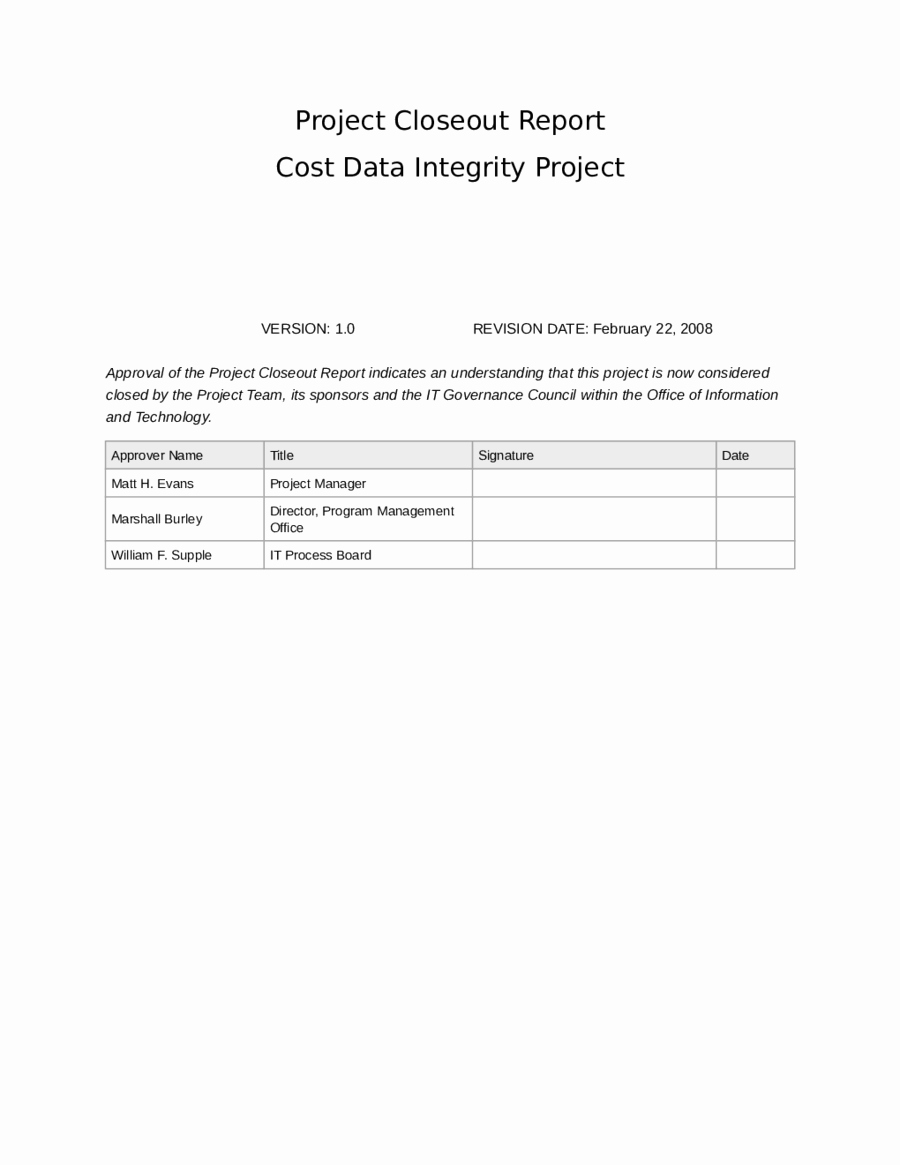 Project Closeout Report Example Inspirational Project Closeout Reportcost Data Integrity Project Edit