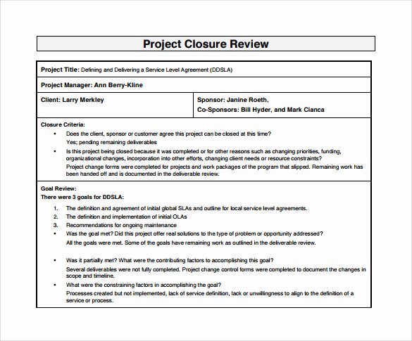 Project Closeout Report Example Inspirational Sample Project Closure Template 9 Free Documents In Pdf