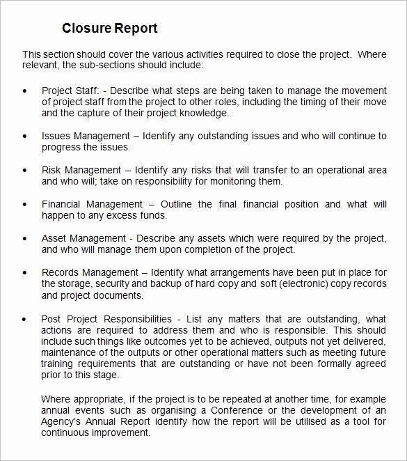 Project Closeout Report Template Awesome Project Closure Report Template 9 Free Word Documents