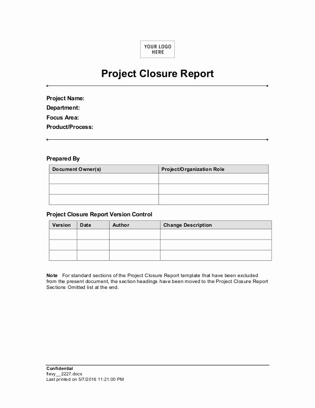 Project Closeout Report Template Luxury Project Closure Report