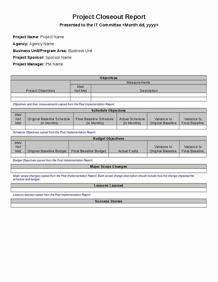Project Closeout Report Template Unique Index Of Cdn 21 2012 553