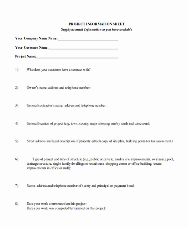 Project Data Sheet Template Awesome 9 Project Sheet Templates Free Samples Examples format