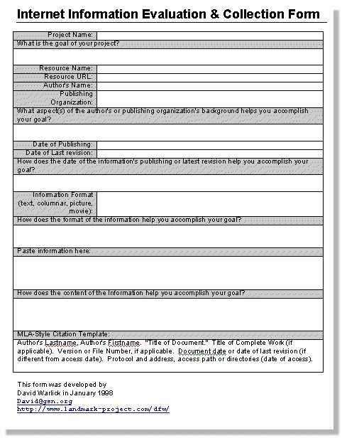 Project Data Sheet Template Beautiful Evaluating Internet Based Information A Goals Based Approach