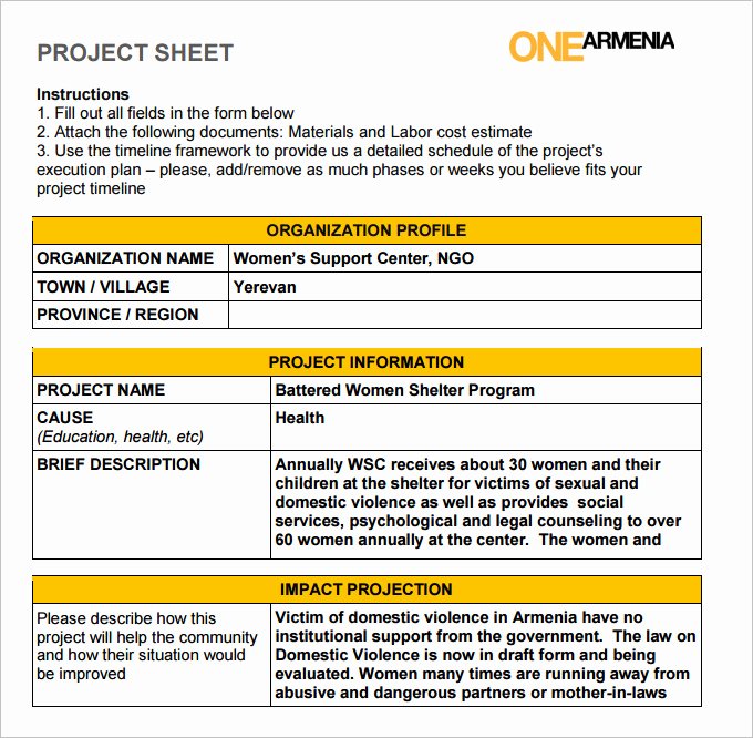 Project Data Sheet Template Fresh Project Sheet Template Zamhari