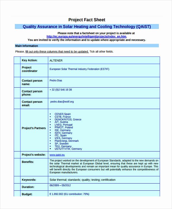 Project Information Sheet Template Elegant 28 Fact Sheet formats