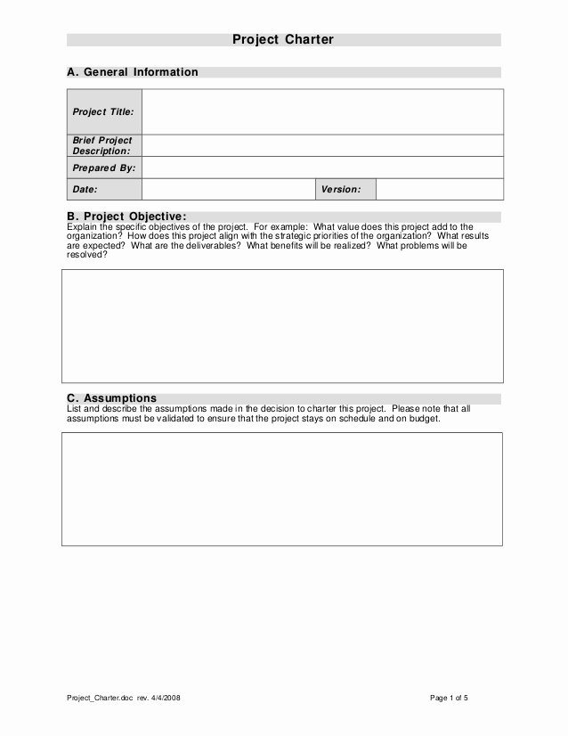 Project Information Sheet Template Lovely Project Charter Template
