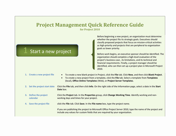 Project Recommendation Template Inspirational Download Project 2010 Quick Reference Guide Template for