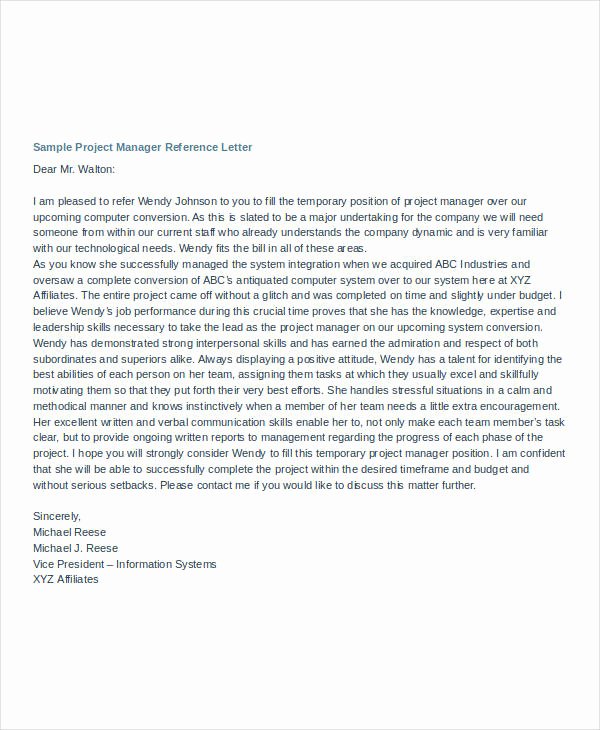 Project Recommendation Template Inspirational Manager Reference Letter Templates 7 Free Word format