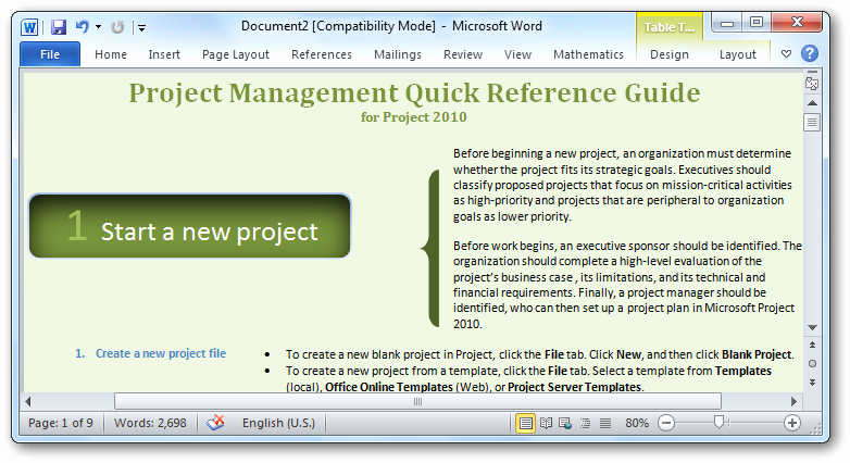 Project Recommendation Template Lovely Getting Started with Microsoft Project 2010