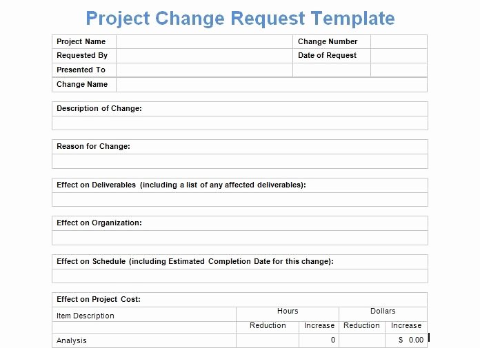 Project Request form Template Elegant Project Change Request Template Exceltemple