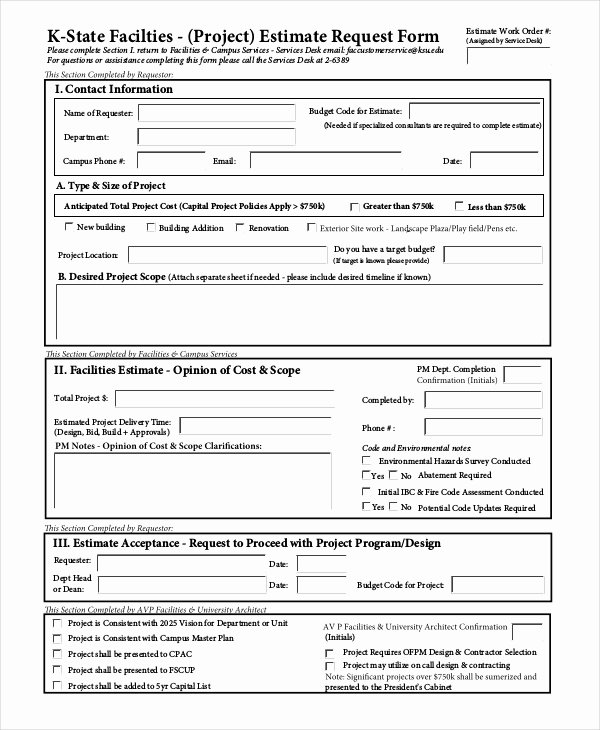 Project Request form Template Unique 8 Project Estimate Templates Free Sample Example