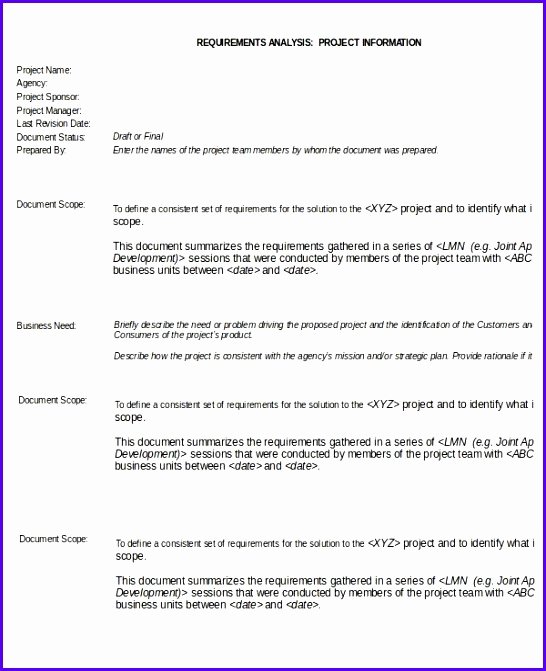 Project Requirements Document Example Lovely 7 Project Requirements Template Excel Exceltemplates